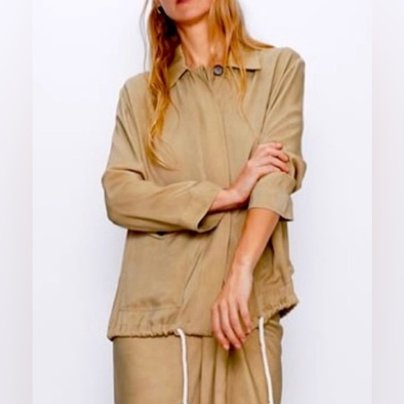 NWT Zara Jacket adjustable hem tan brown drawstring button front women’s S - Picture 2 of 9